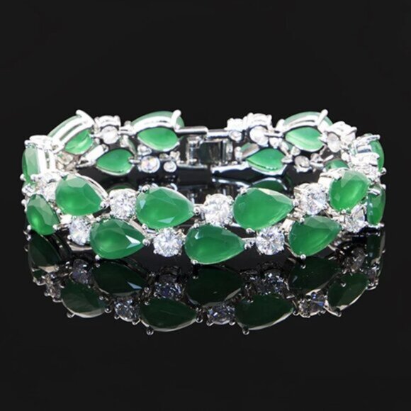 Silver 925 Bracelet Jewlery emerald Gemstone - Picture 2 of 2